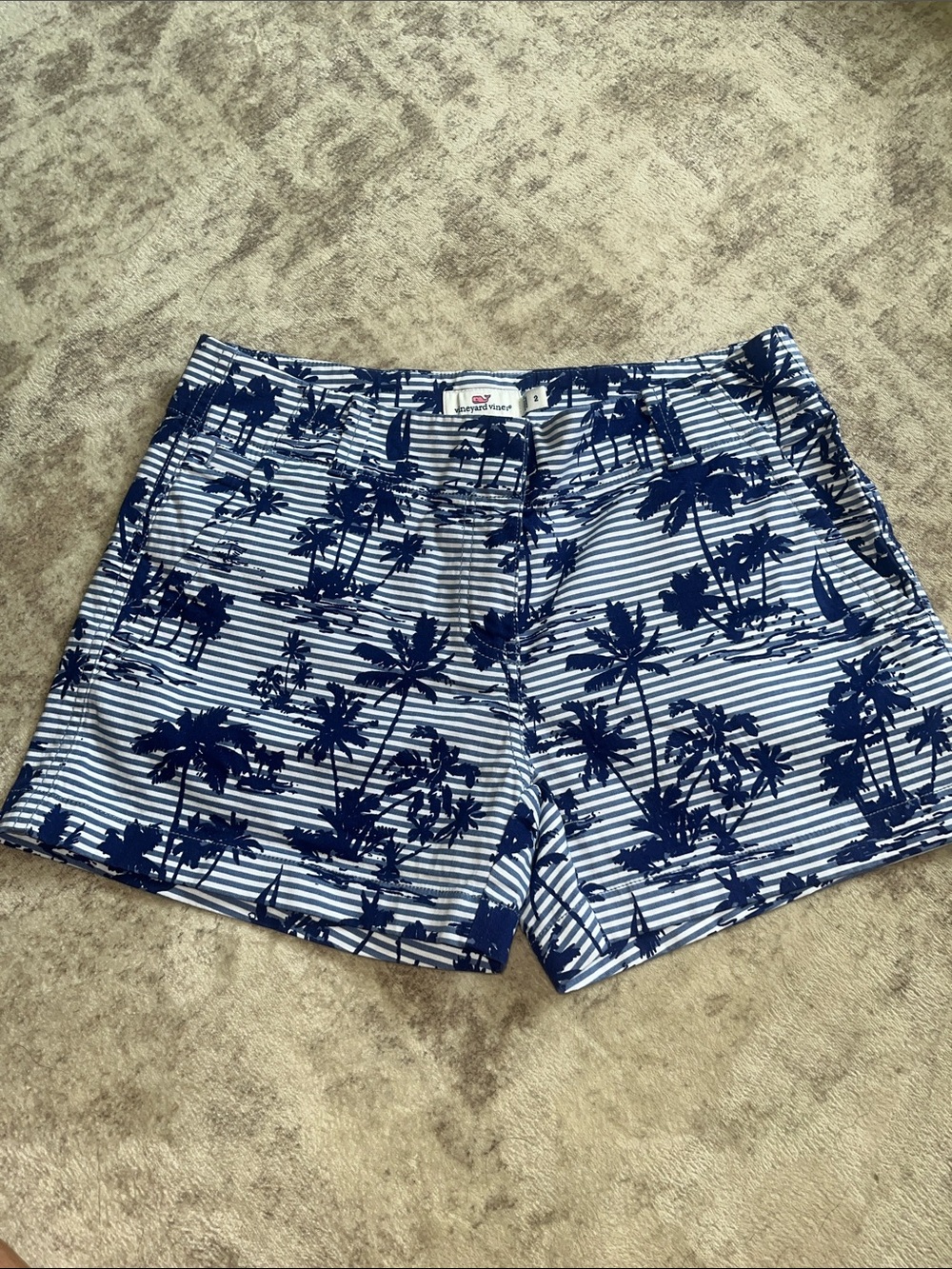 Vineyard Vines Navy and White Palm Stripe Shorts